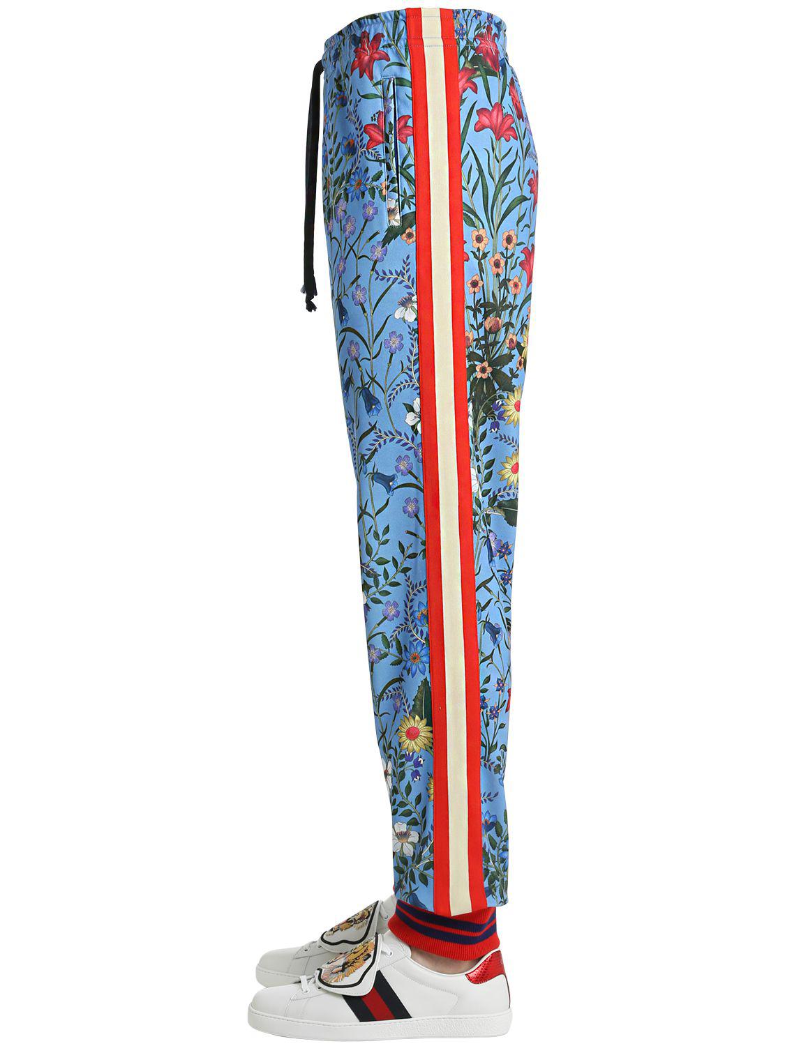 Gucci New Flora Print Jersey Track Pants in Turquoise (Blue) - Lyst