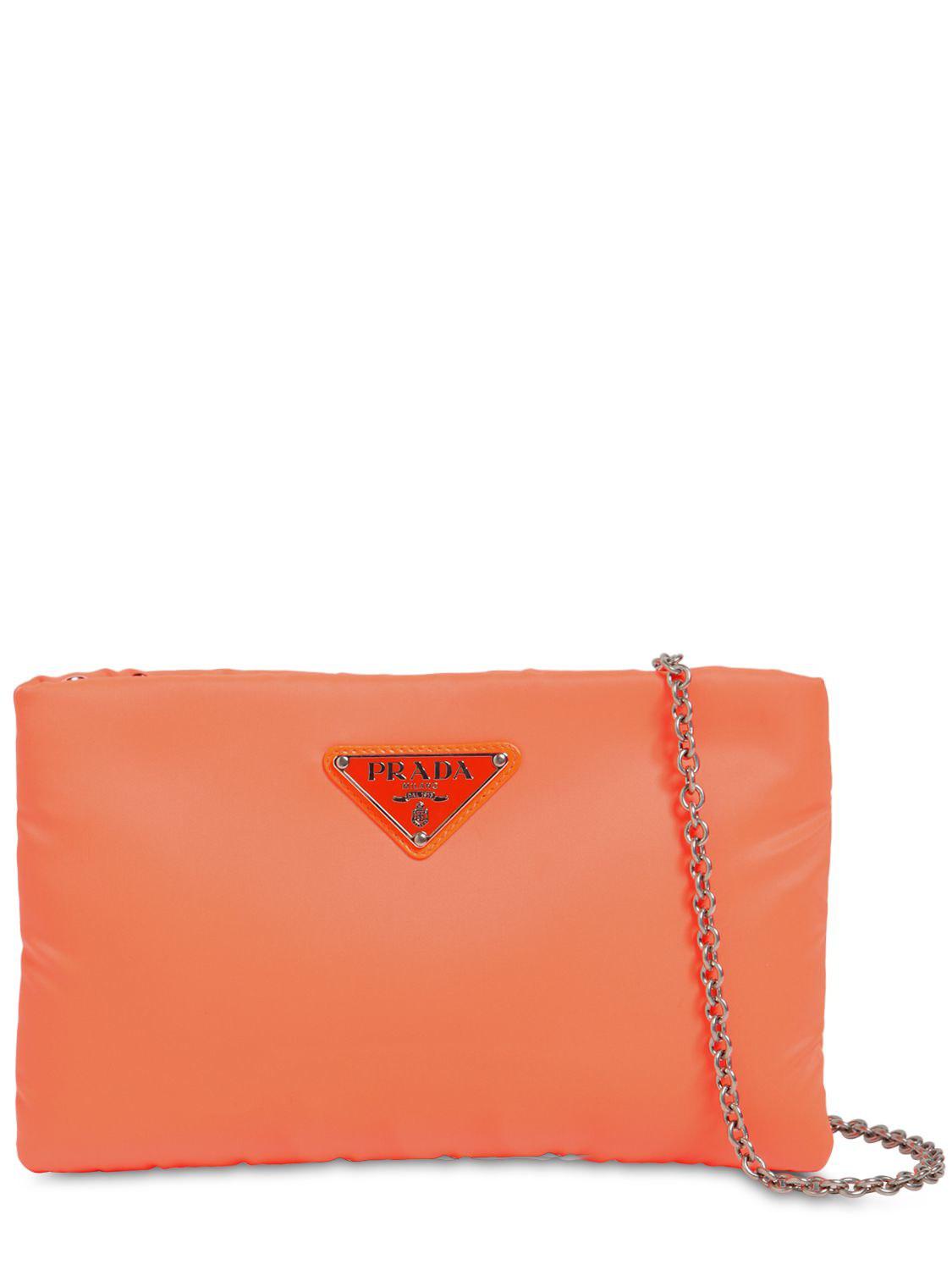 PRADA Vintage Logo Wristlet Bag Mini Clutch Bag Orange Gold Nylon Zip Rank  AB
