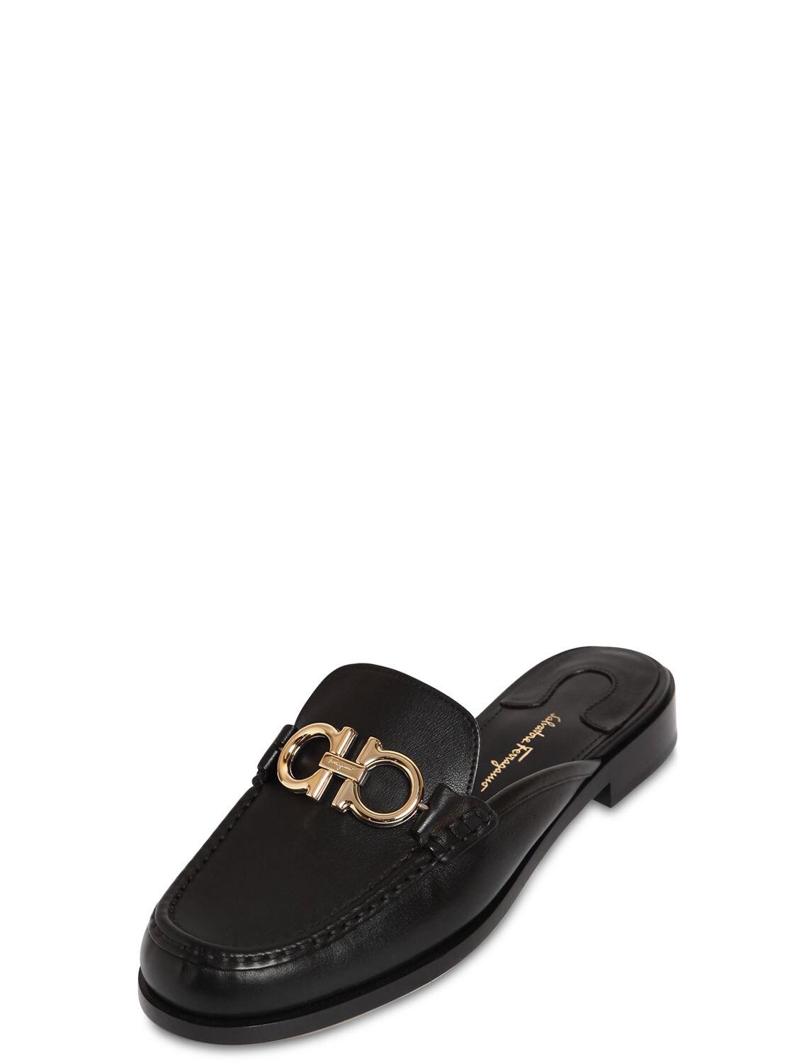 Ferragamo 20mm Viggio Leather Mules in Black | Lyst