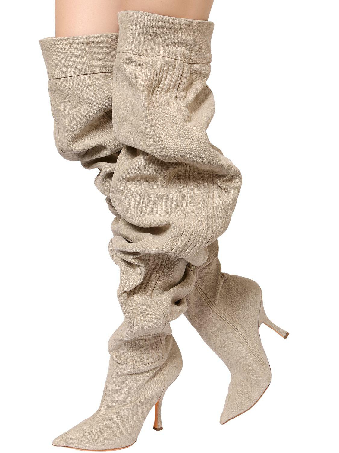 Y. Project 110mm Slouchy Linen Canvas Boots in Natural | Lyst