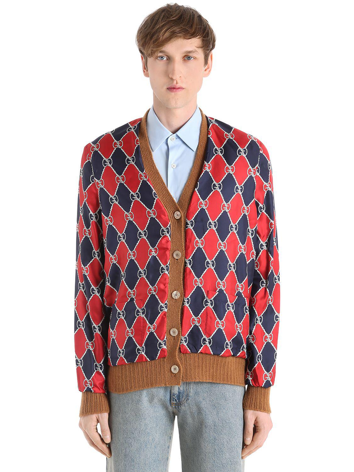 Gucci Reversible Wool Knit & Silk Cardigan for Men Lyst