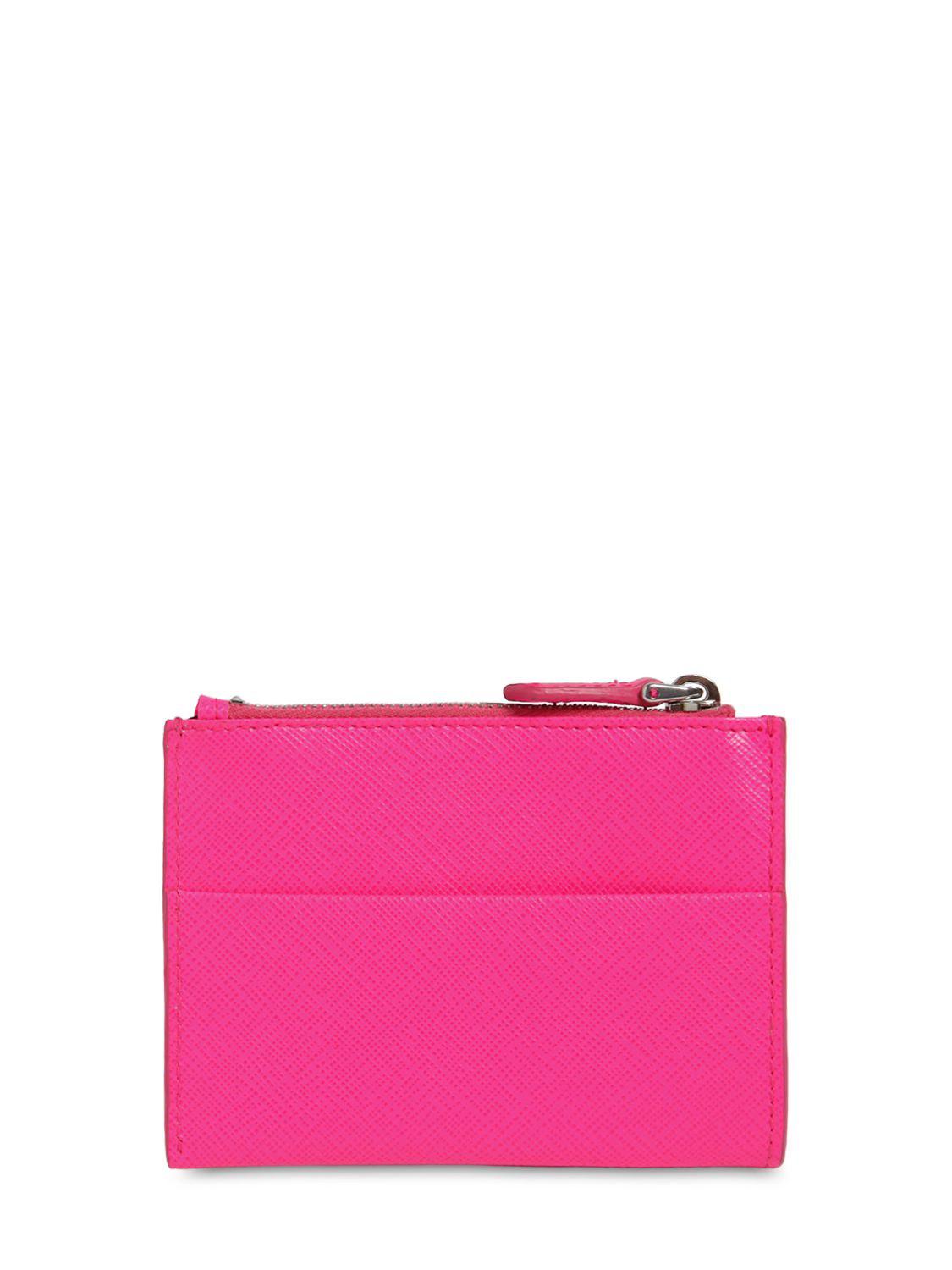 Prada Saffiano Leather Credit Card Holder in Neon Fuchsia (Pink) - Lyst
