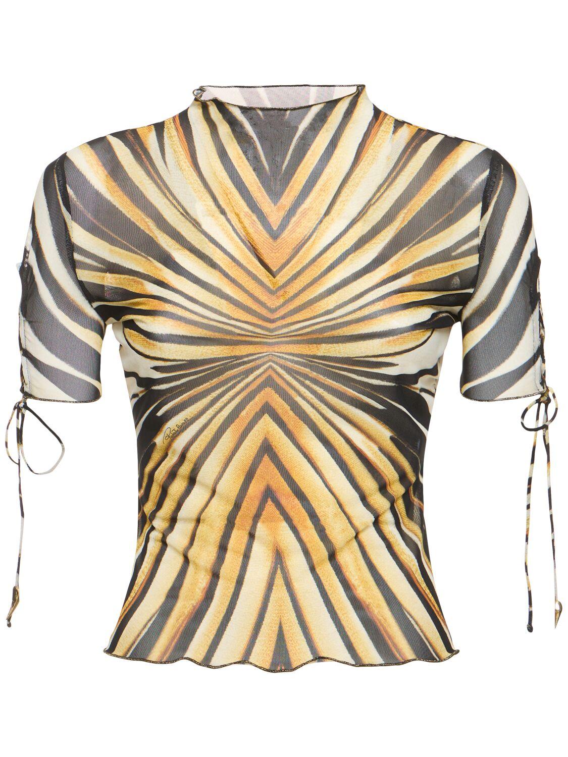 Roberto Cavalli レディース メタリック Ray Of Gold チュールトップ 