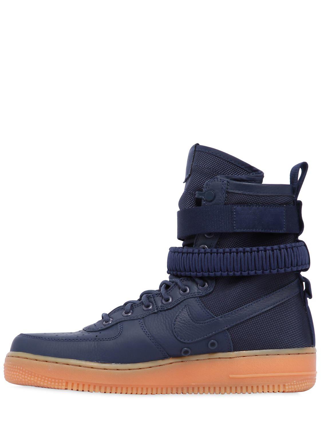 Nike Leather Sf Air Force 1 High Top Sneakers in Blue - Lyst