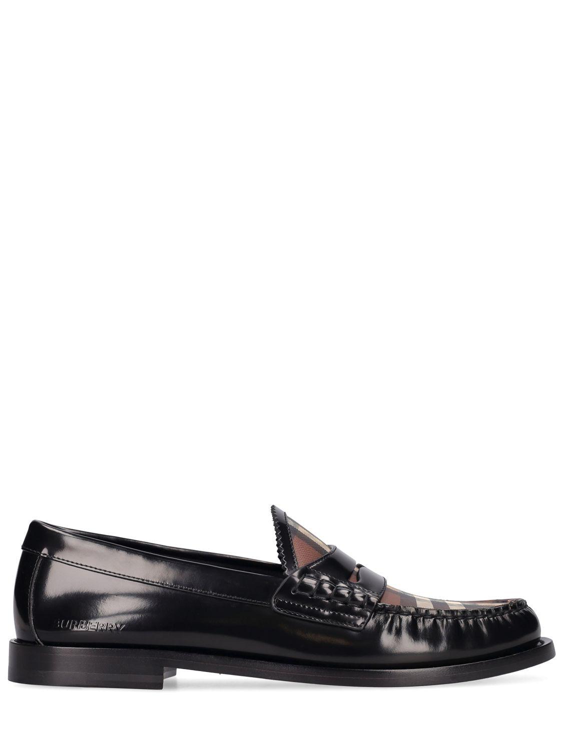 Burberry Shane Grain Leather & Check Loafers in Black for Men | Lyst