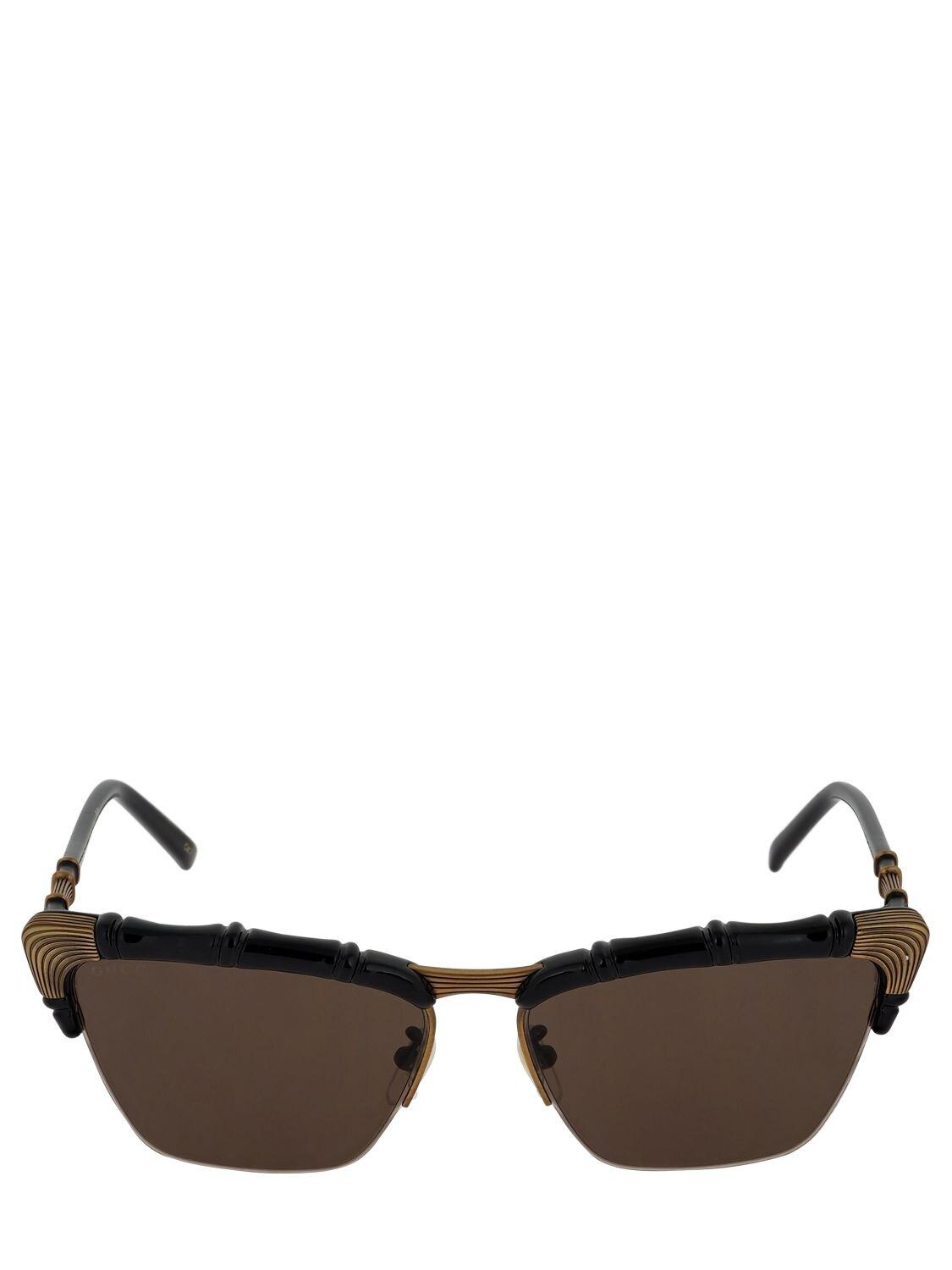 Gucci Bamboo Effect Cat Eye Sunglasses in Brown | Lyst