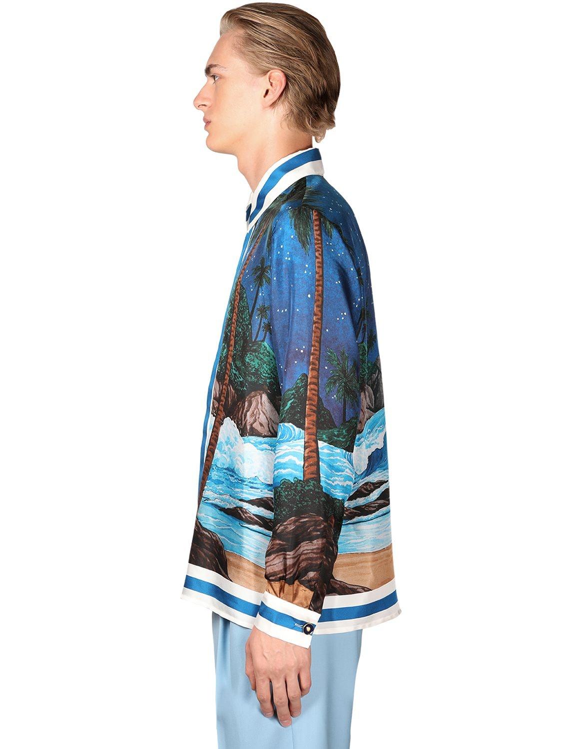 CASABLANCA Night Sea Printed Silk Shirt in Blue for Men | Lyst