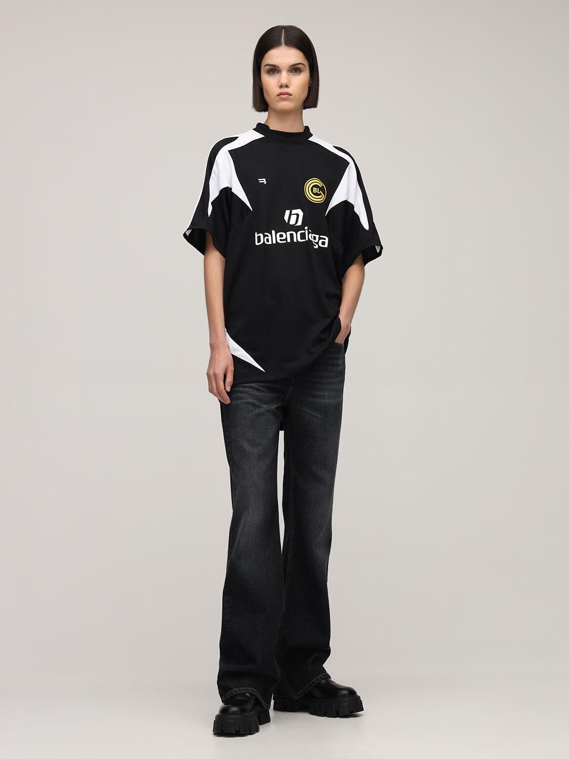Balenciaga Oversized Logo Mesh Football T-shirt in Black | Lyst