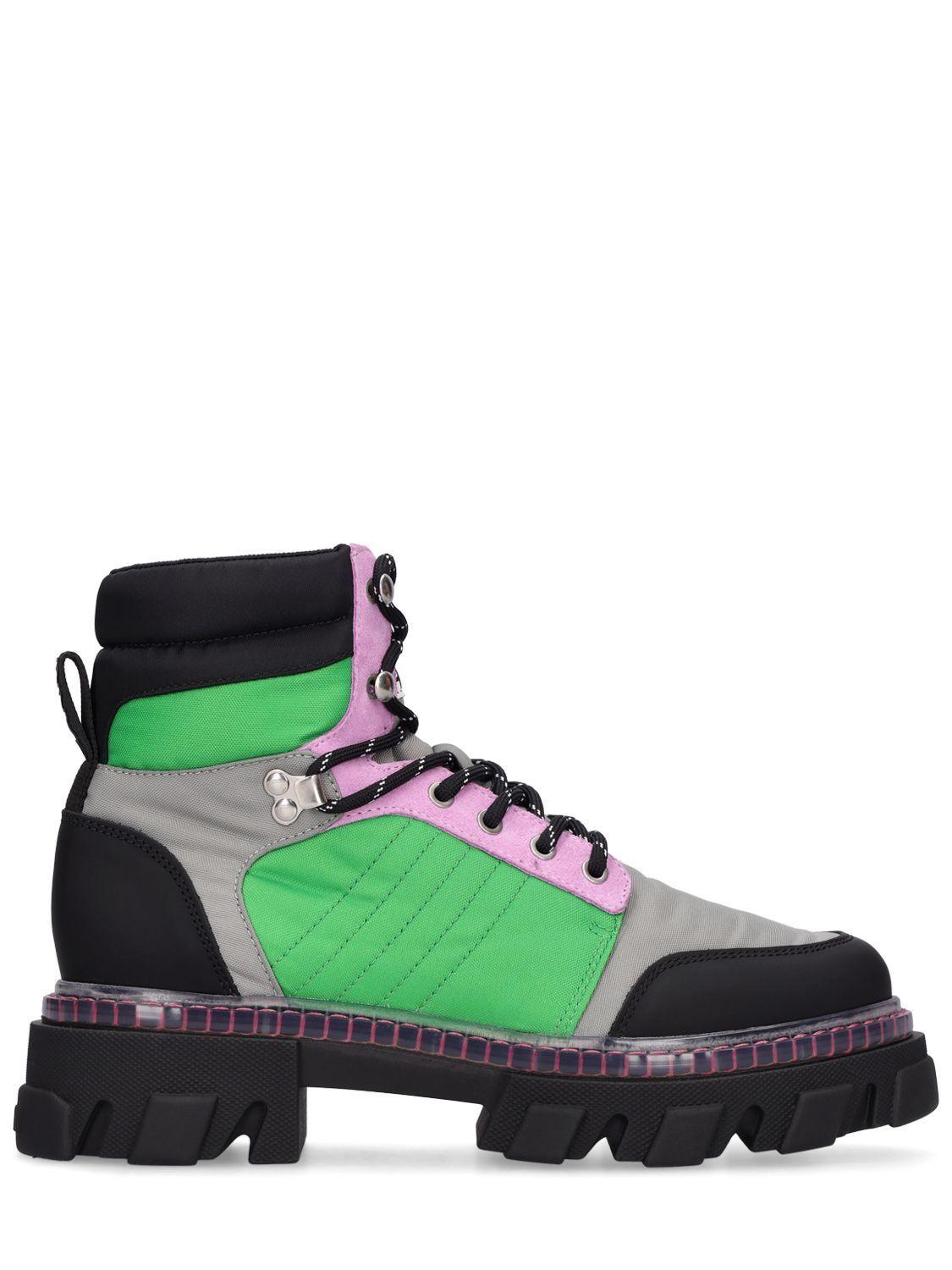 Ganni 50mm Recycled Fabric Hiking Boots in Green Lyst