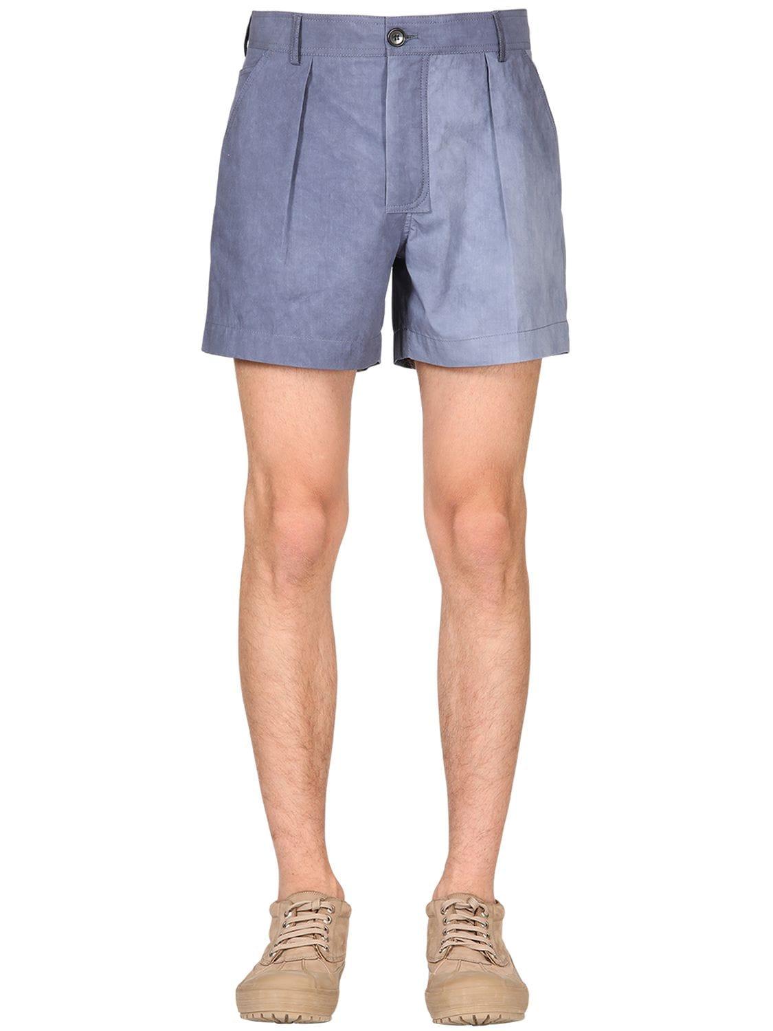 Jacquemus Pleated Cotton Canvas Shorts in Navy (Blue) for Men Lyst