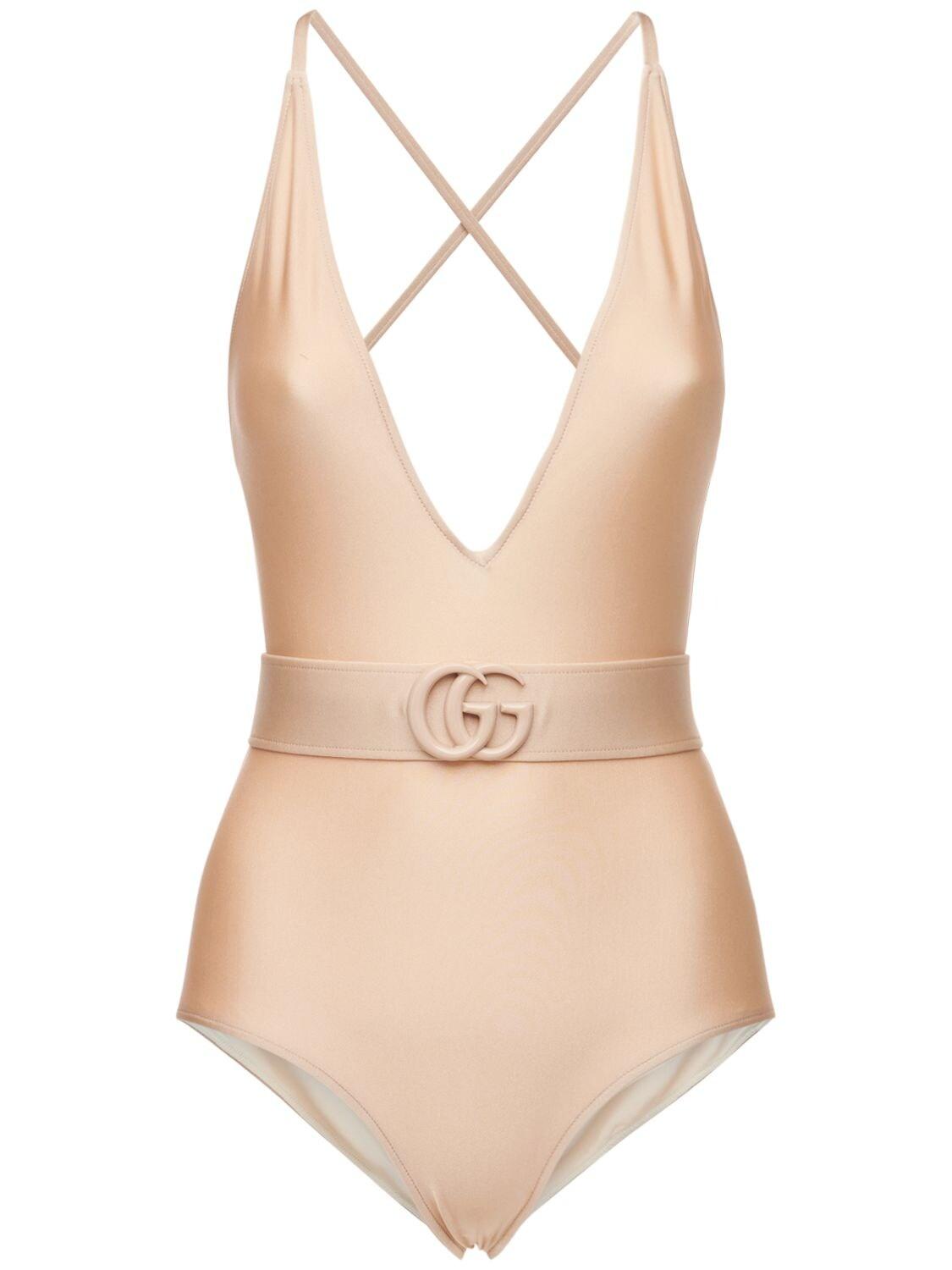 Gucci Jersey Belted One Piece Swimsuit | Lyst