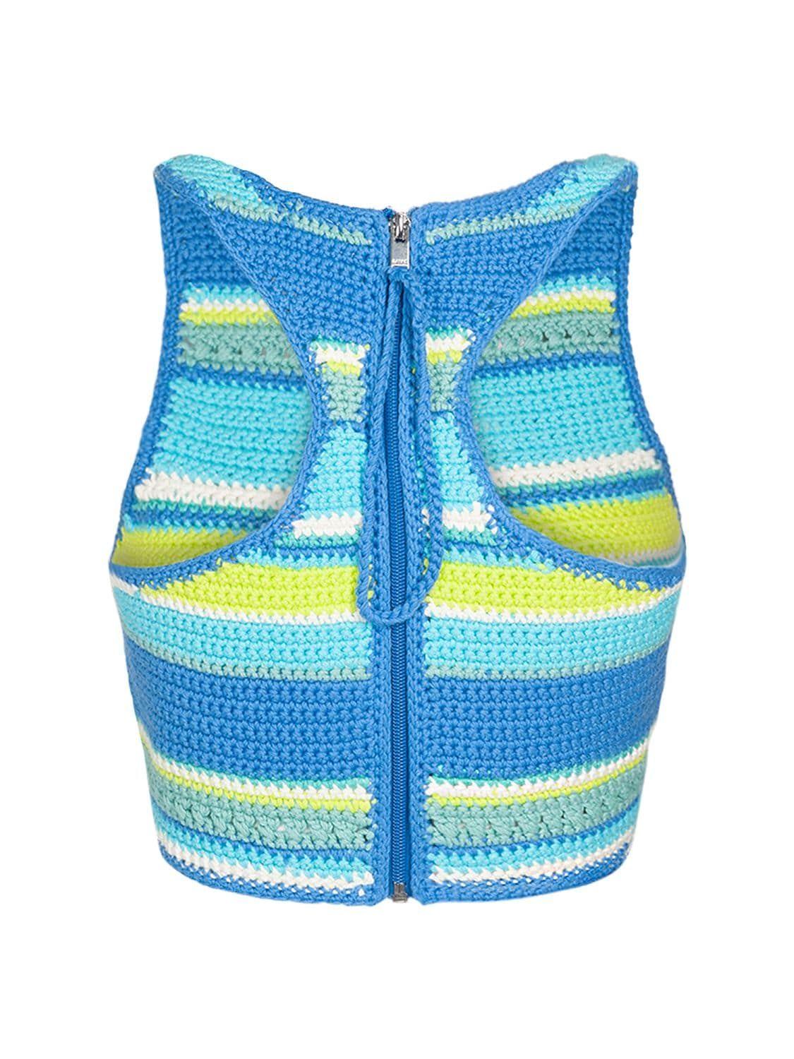 Ganni Crochet Racerback Cotton Knit Bikini Top in Blue | Lyst