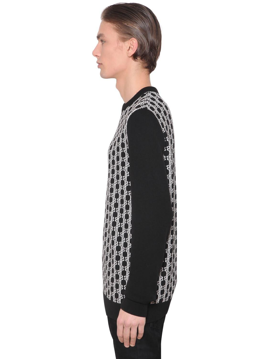 Balmain Monogram Logo Wool Knit Sweater in White,Black (Black) for Men - Save 39% - Lyst