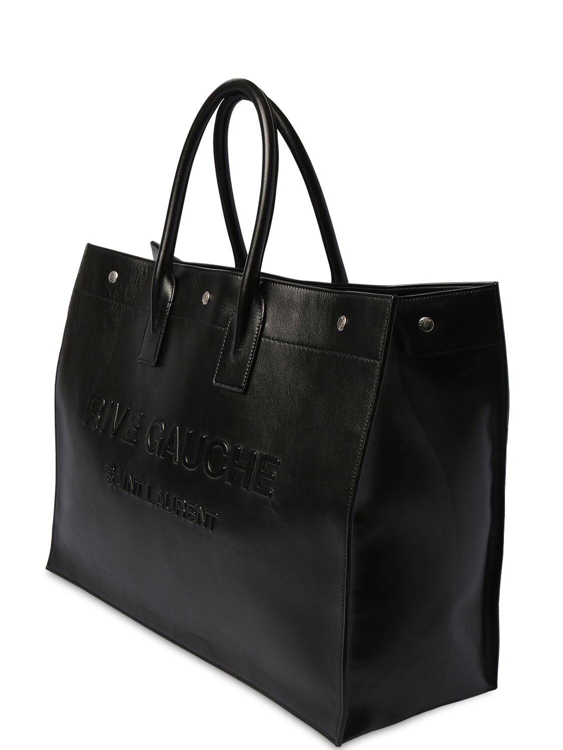 Shop Saint Laurent 2023 SS RIVE GAUCHE TOTE BAG IN CANVAS AND VINTAGE  LEATHER (735728FABJN9087) by beaute_mochi