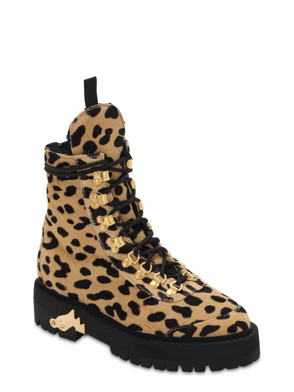 Off-White c/o Virgil Abloh 45mm Leopard Print Pony Skin Combat Boot in  Brown | Lyst