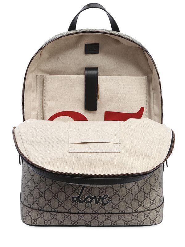 Gucci Leather Bee Printed Gg Supreme Backpack in Beige (Natural) for Men - Lyst