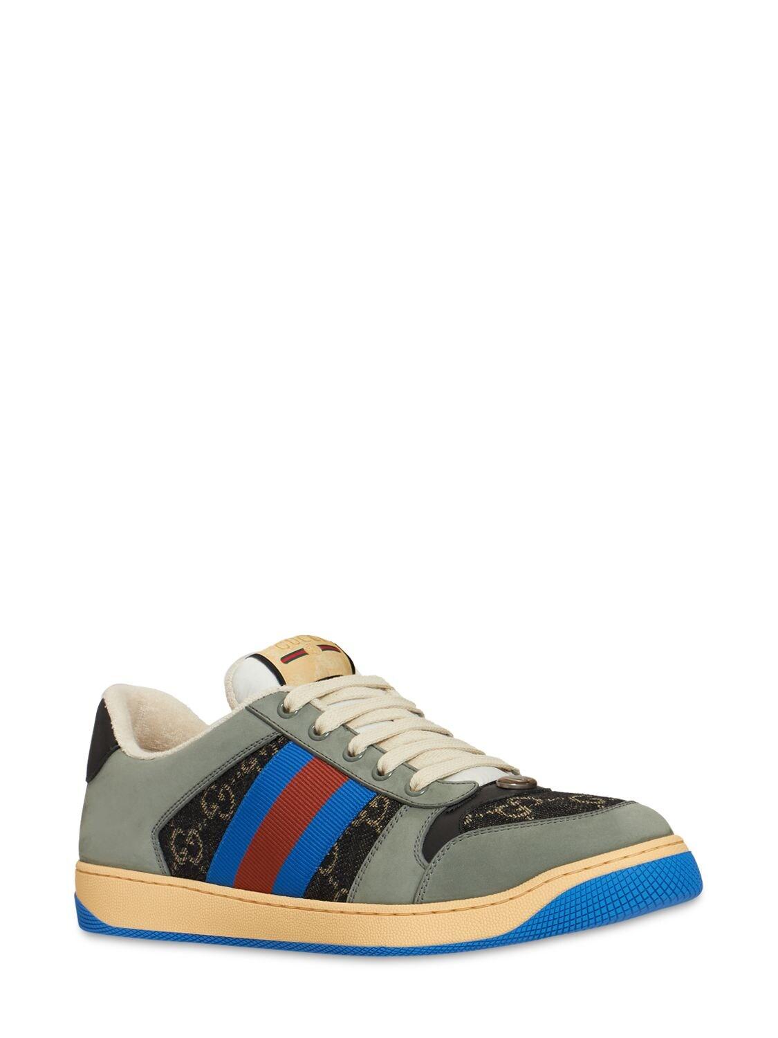Gucci Screener Gg Denim & Leather Sneakers in Grey/Blue (Blue 