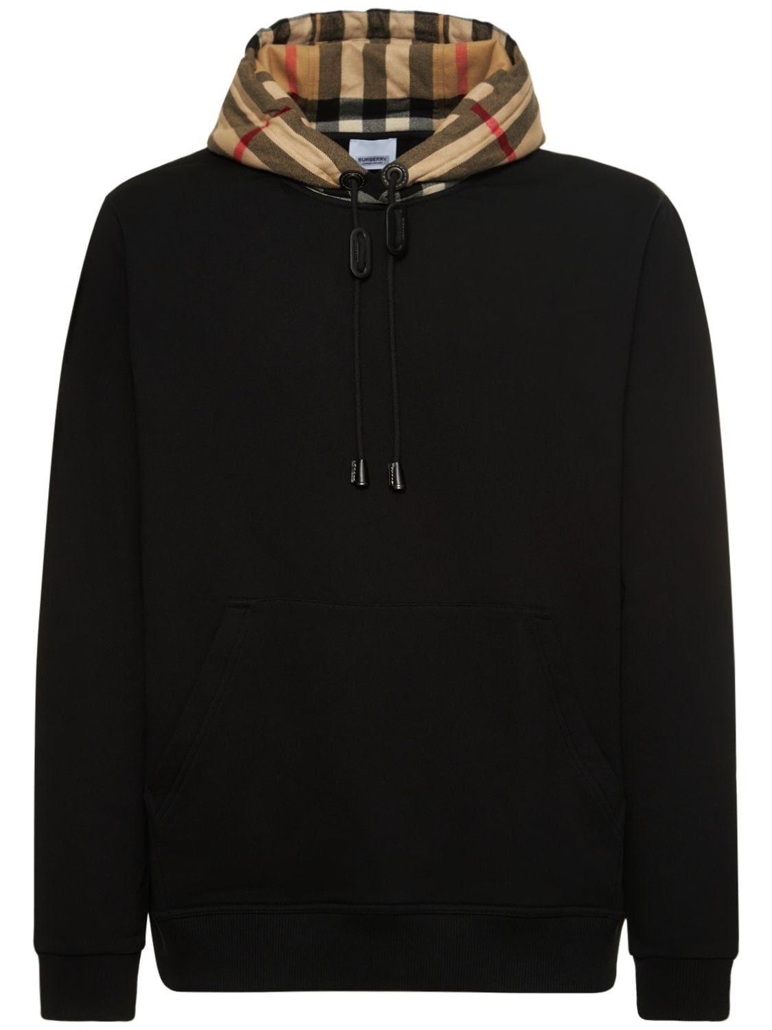 Burberry Samuel Check Print Cotton Hoodie in Black for Men Lyst