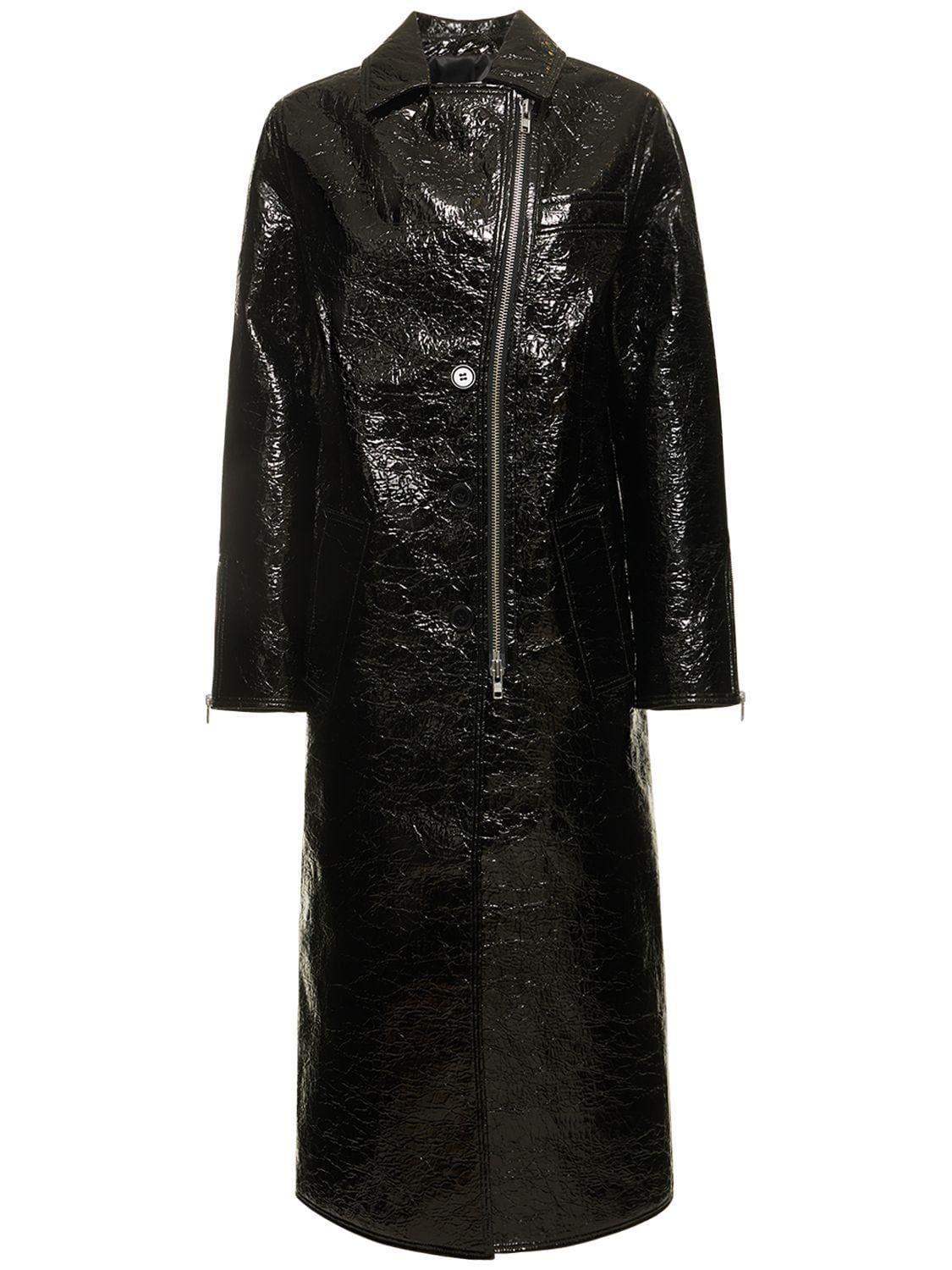 Stand Studio Crombie Faux Leather Coat in Black | Lyst