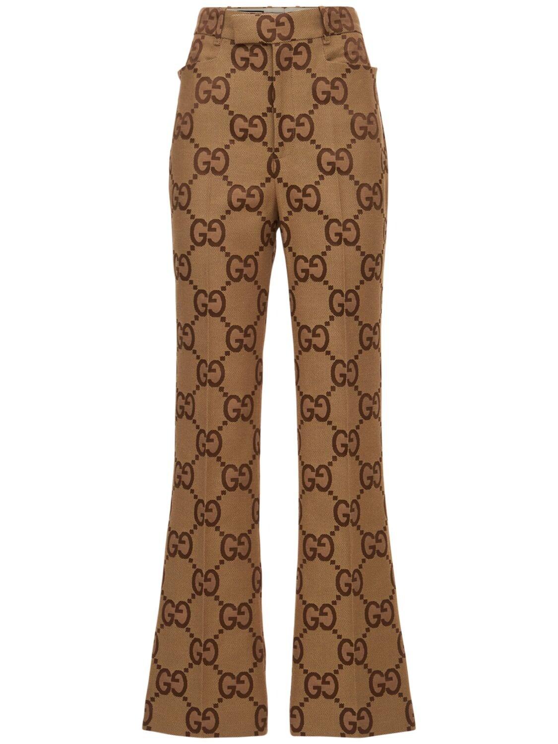 GG jacquard jogging pant in camel and brown