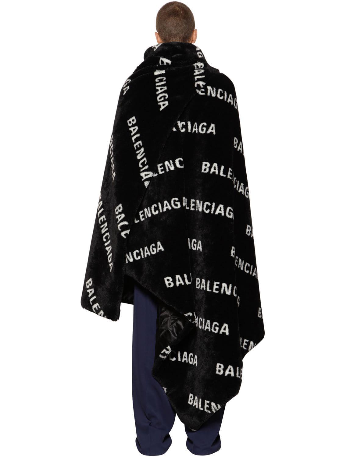 Balenciaga Oversize Faux Fur Logo Blanket in Black for Men - Lyst