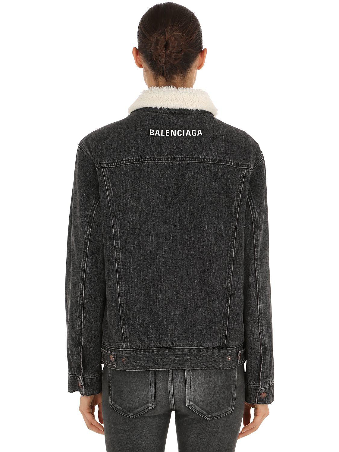 Balenciaga Faux Shearling & Denim Jacket in Gray | Lyst