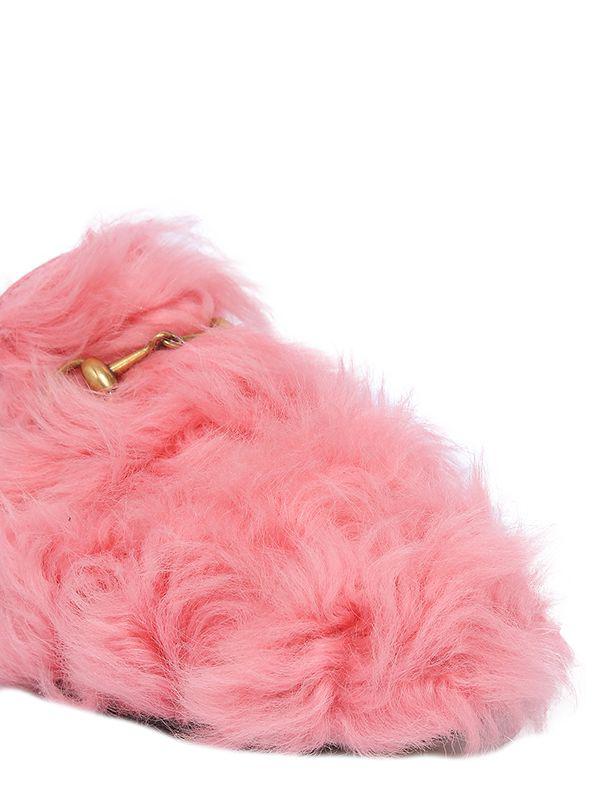 gucci women's princetown leather & lamb fur mules