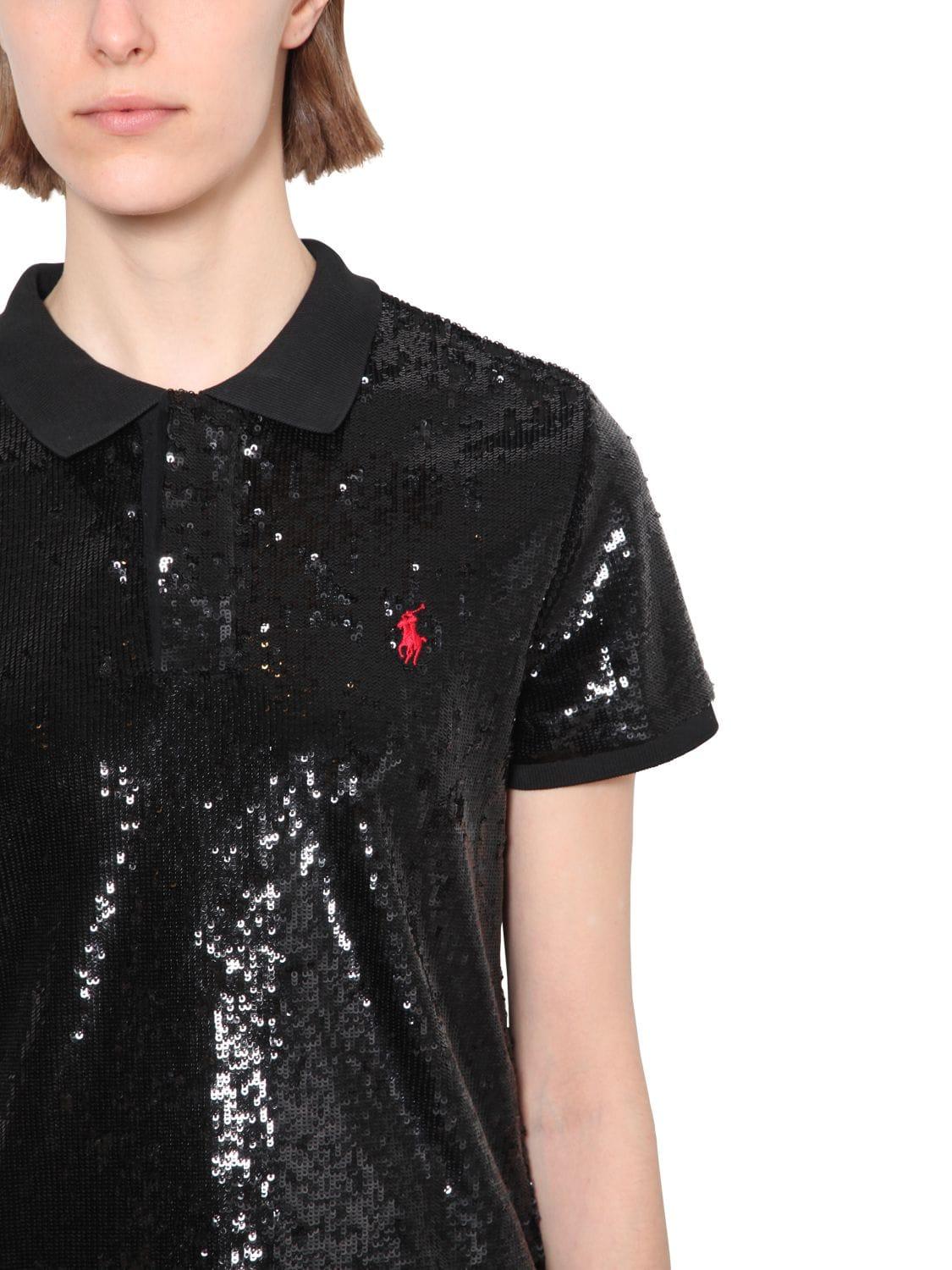 Polo Ralph Lauren Sequined Mesh Polo in Black | Lyst