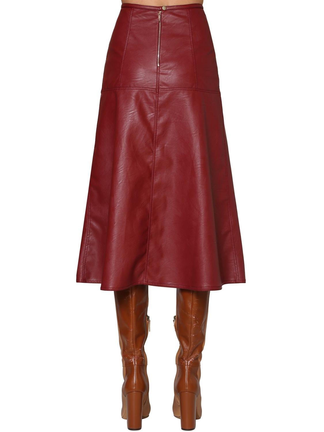 faux leather midi skirt red
