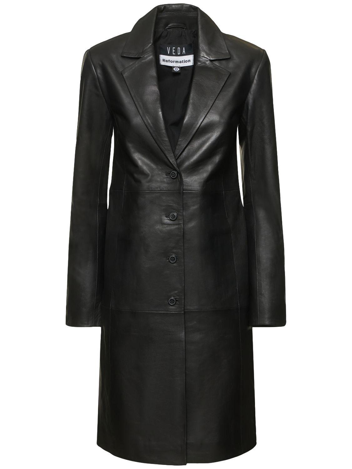 Reformation Veda Crosby Leather Trench Coat in Black | Lyst