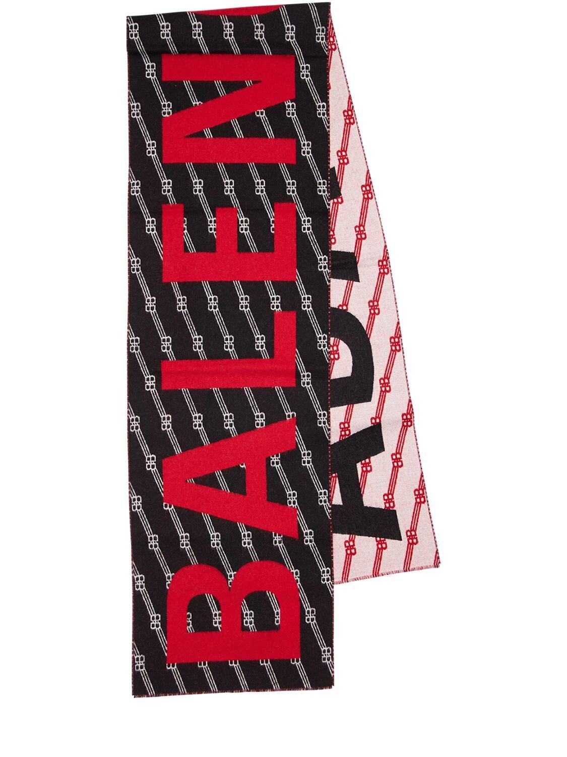 Balenciaga Logo Jacquard Knit Wool Scarf in Black - Lyst