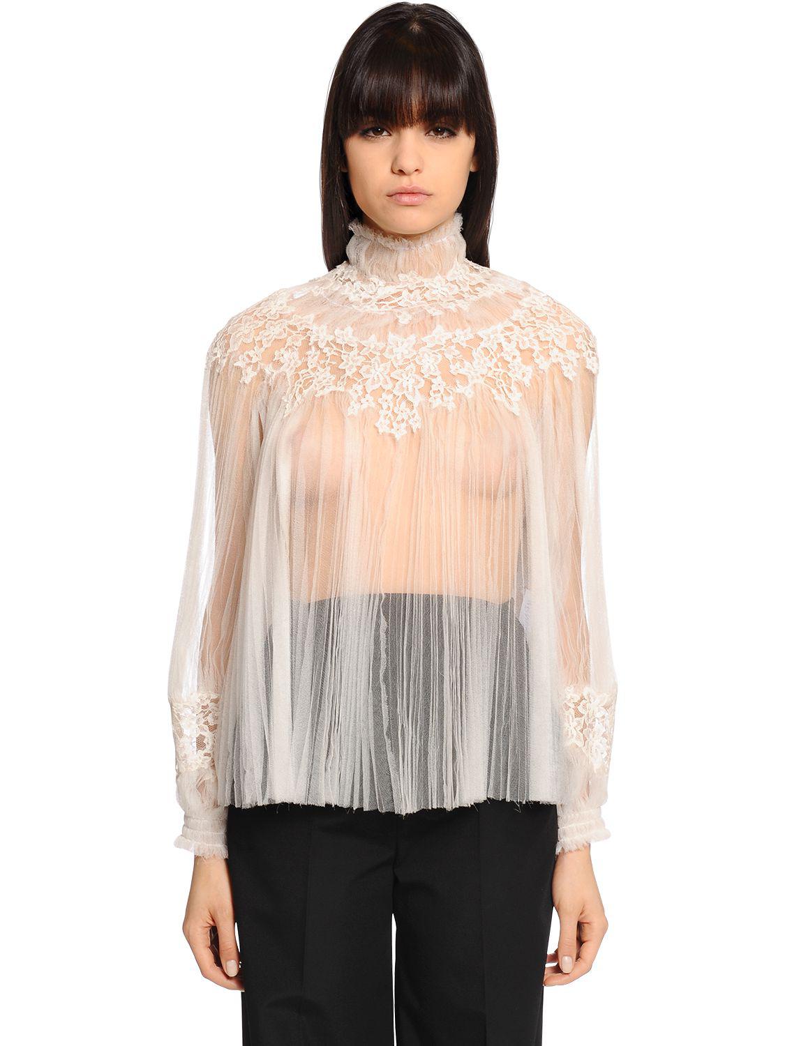 Blouse transparente en dentelle et tulle Valentino en coloris Blanc | Lyst