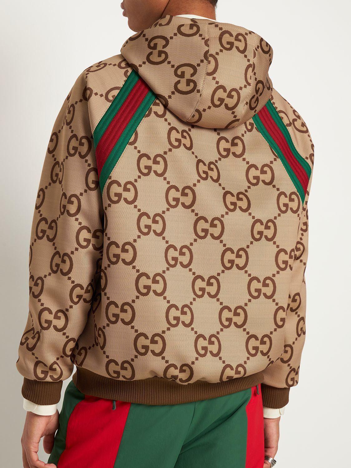 Gucci Gg Printed Tech Zip Up Hoodie in Brown for Men Lyst