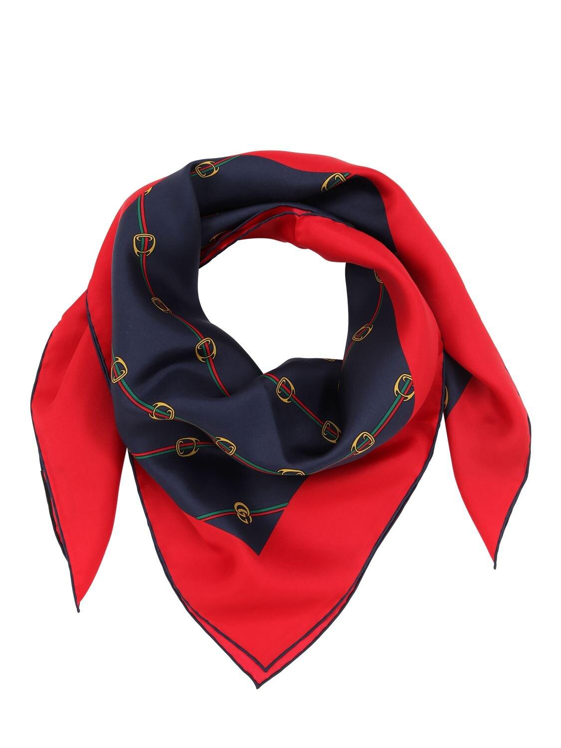 Gucci Connection Print Silk Twill Scarf in Blue for Men - Lyst