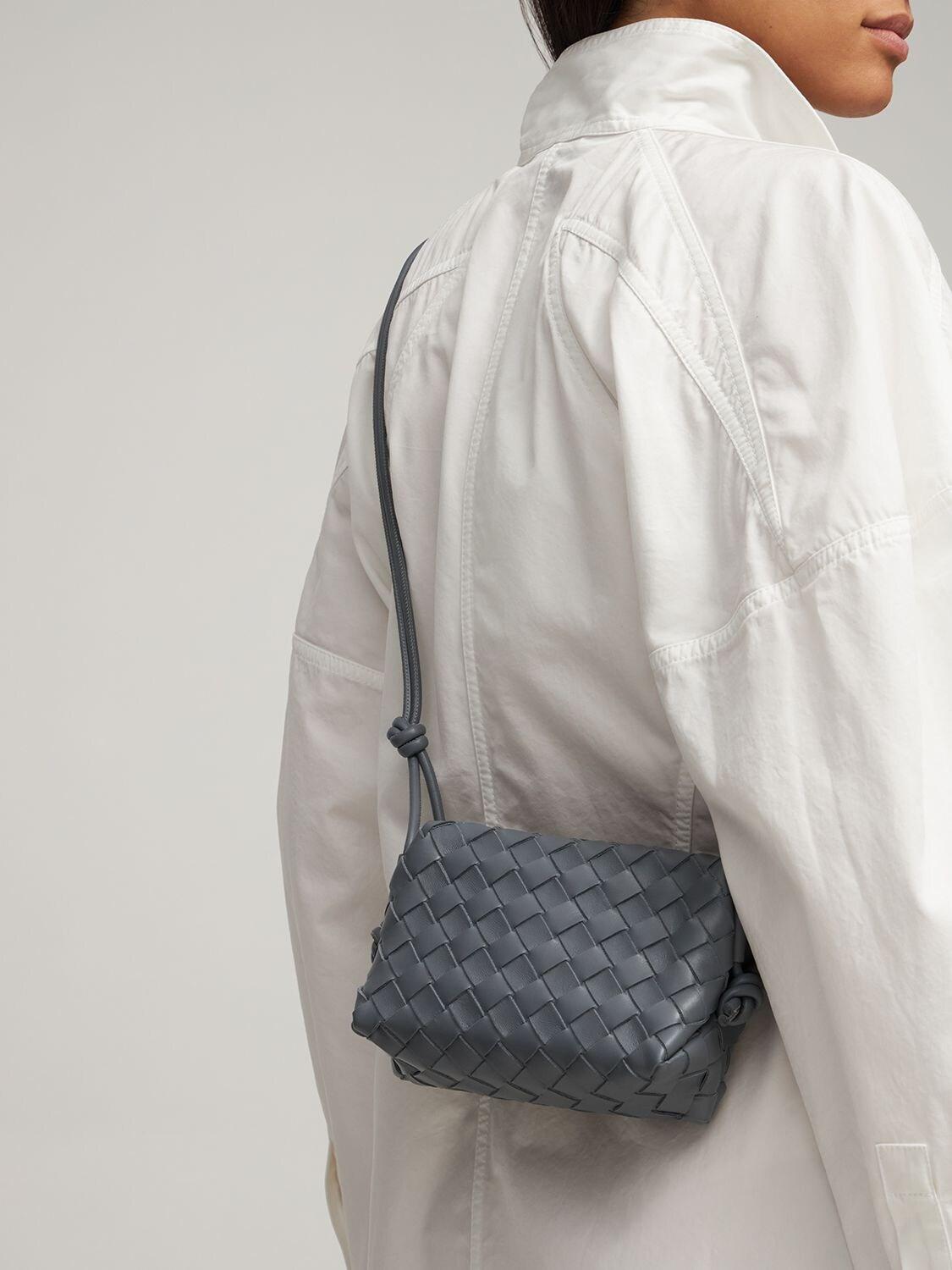 Bottega Veneta Mini Loop Leather Shoulder Bag in Gray
