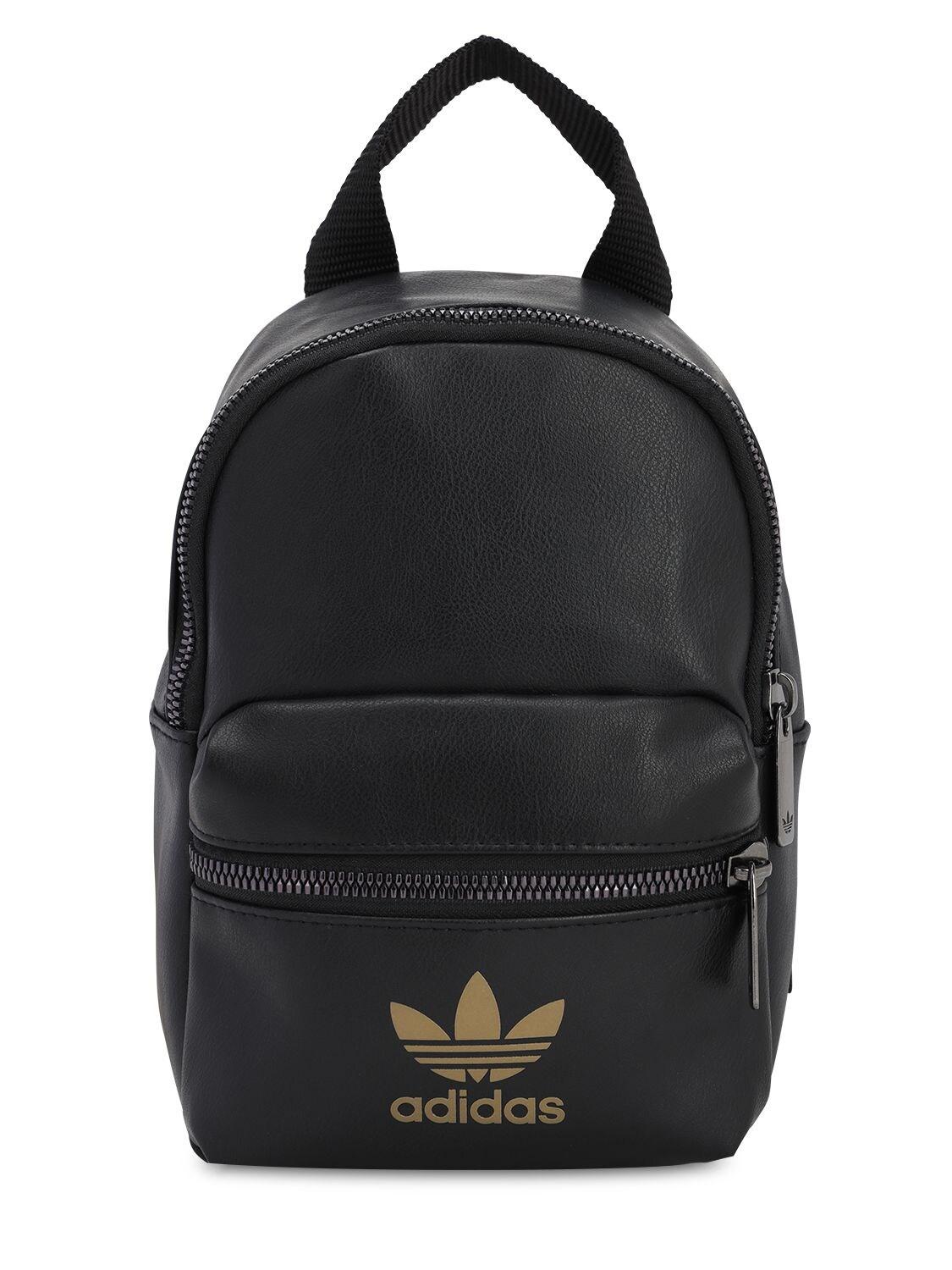 adidas Originals Mini Logo Faux Leather Backpack in Black | Lyst