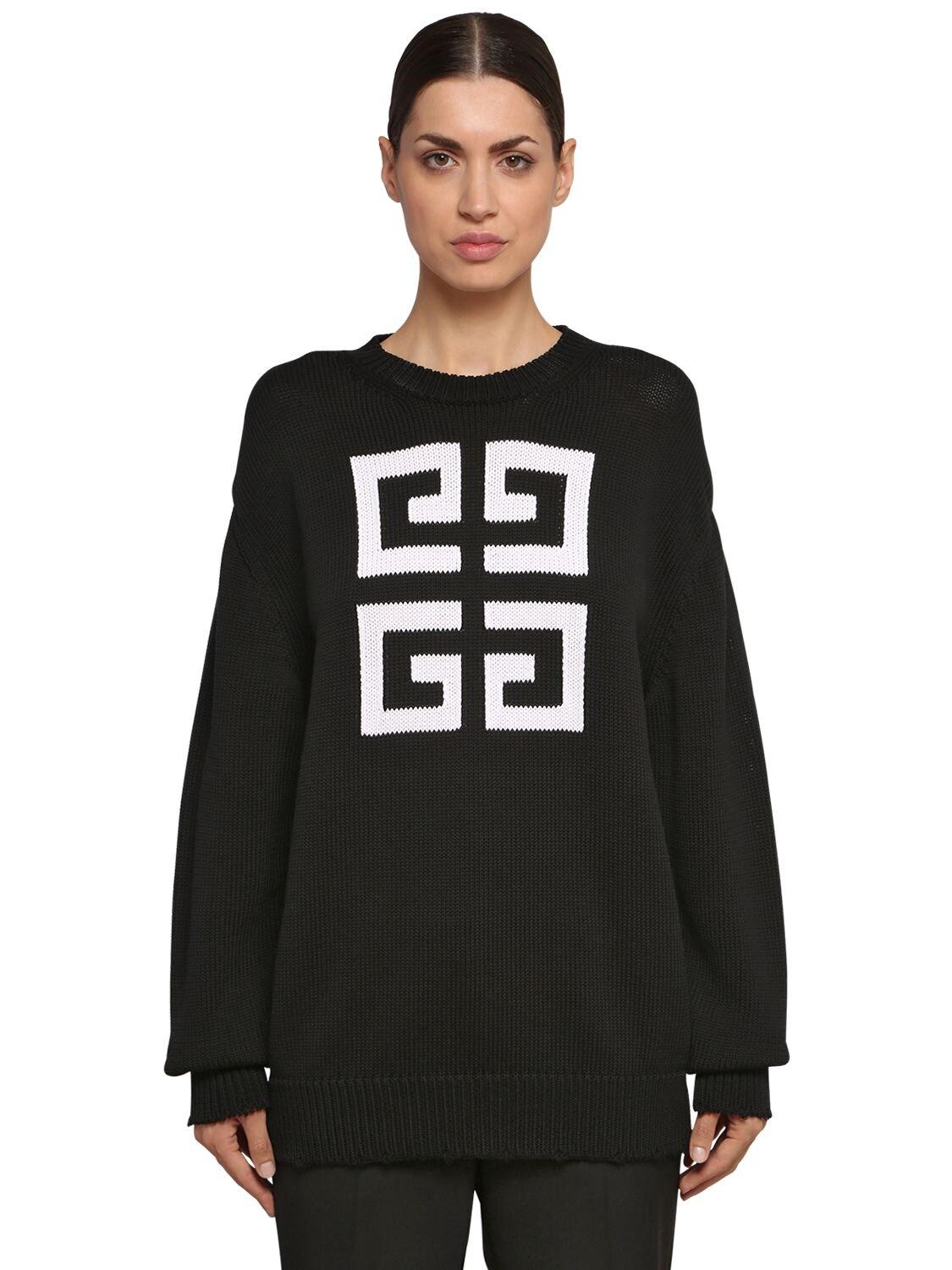 Givenchy Cotton Knitted Pattern Jumper in Black,White (Black) - Lyst