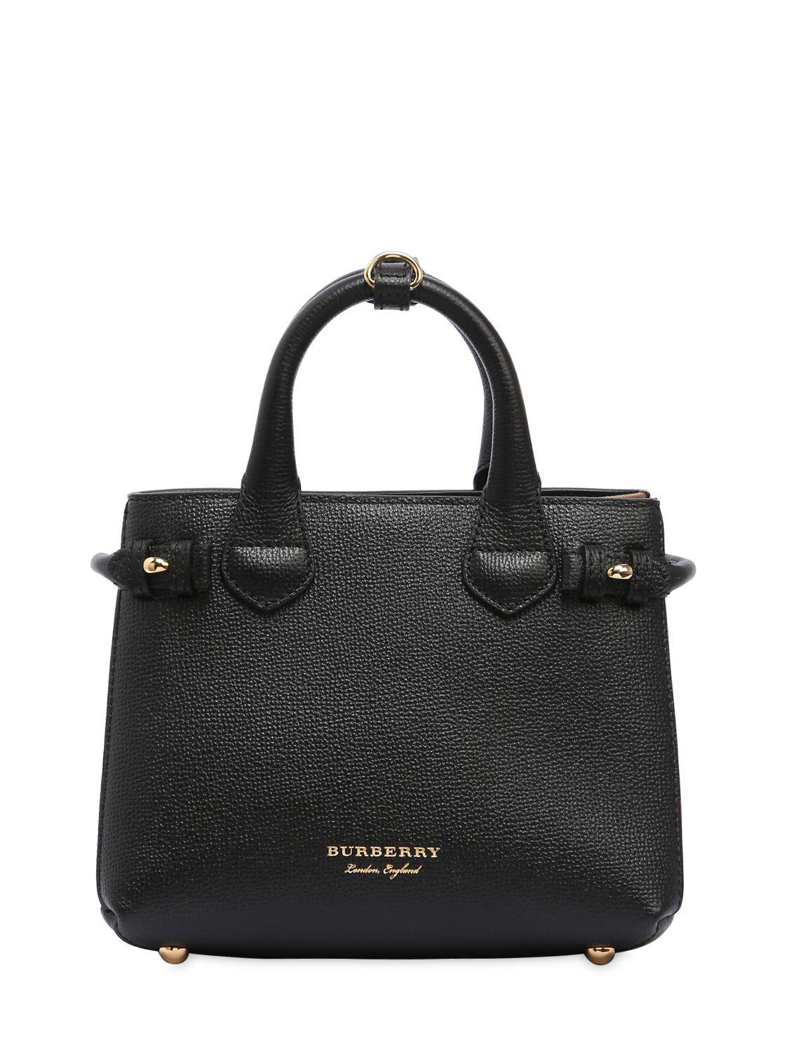 BURBERRY Derby Calfskin House Check Small Banner Tote Black