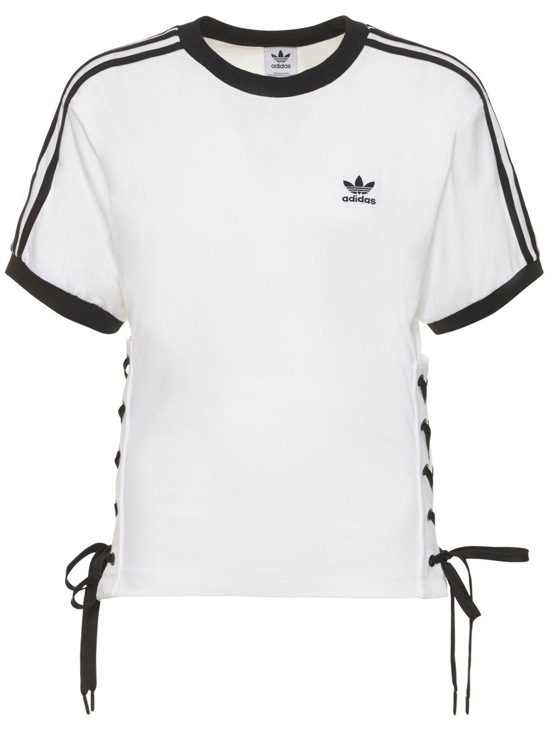 adidas Originals Cotton Lace-up T-shirt in White | Lyst UK