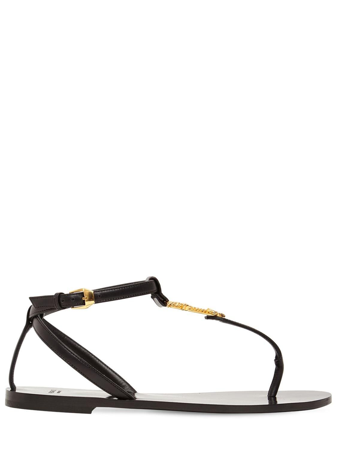 Versace 10mm Virtus Leather Thong Sandals in Black - Lyst