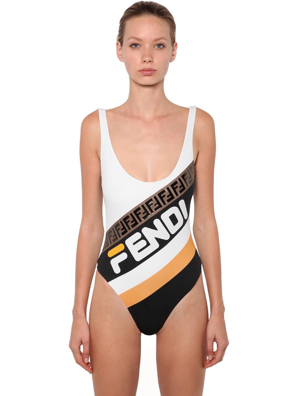 Fendi Logo One-piece Swimsuit in Black | Lyst