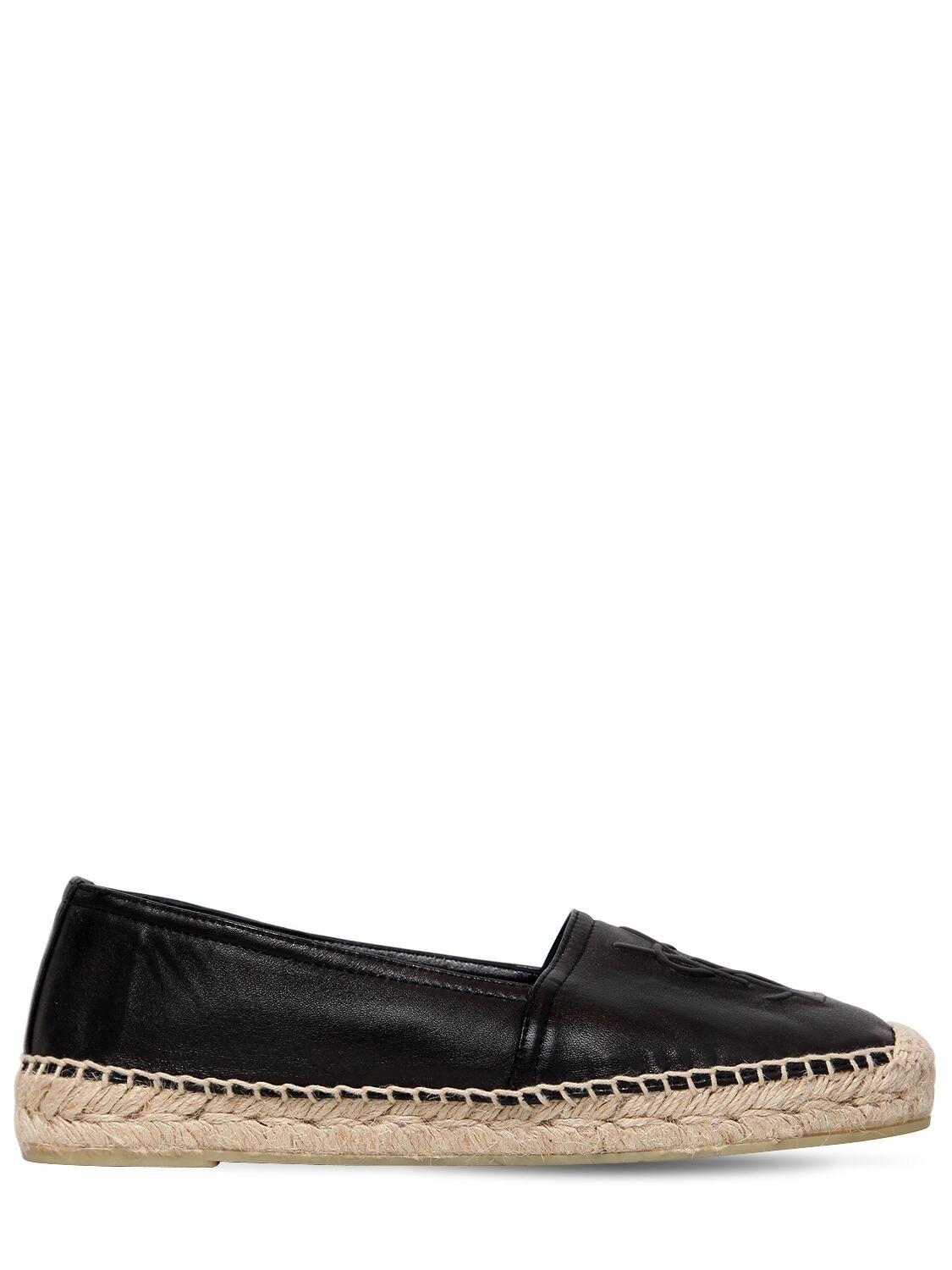 Saint Laurent 10mm Logo Embossed Leather Espadrilles in Black - Save 26% - Lyst