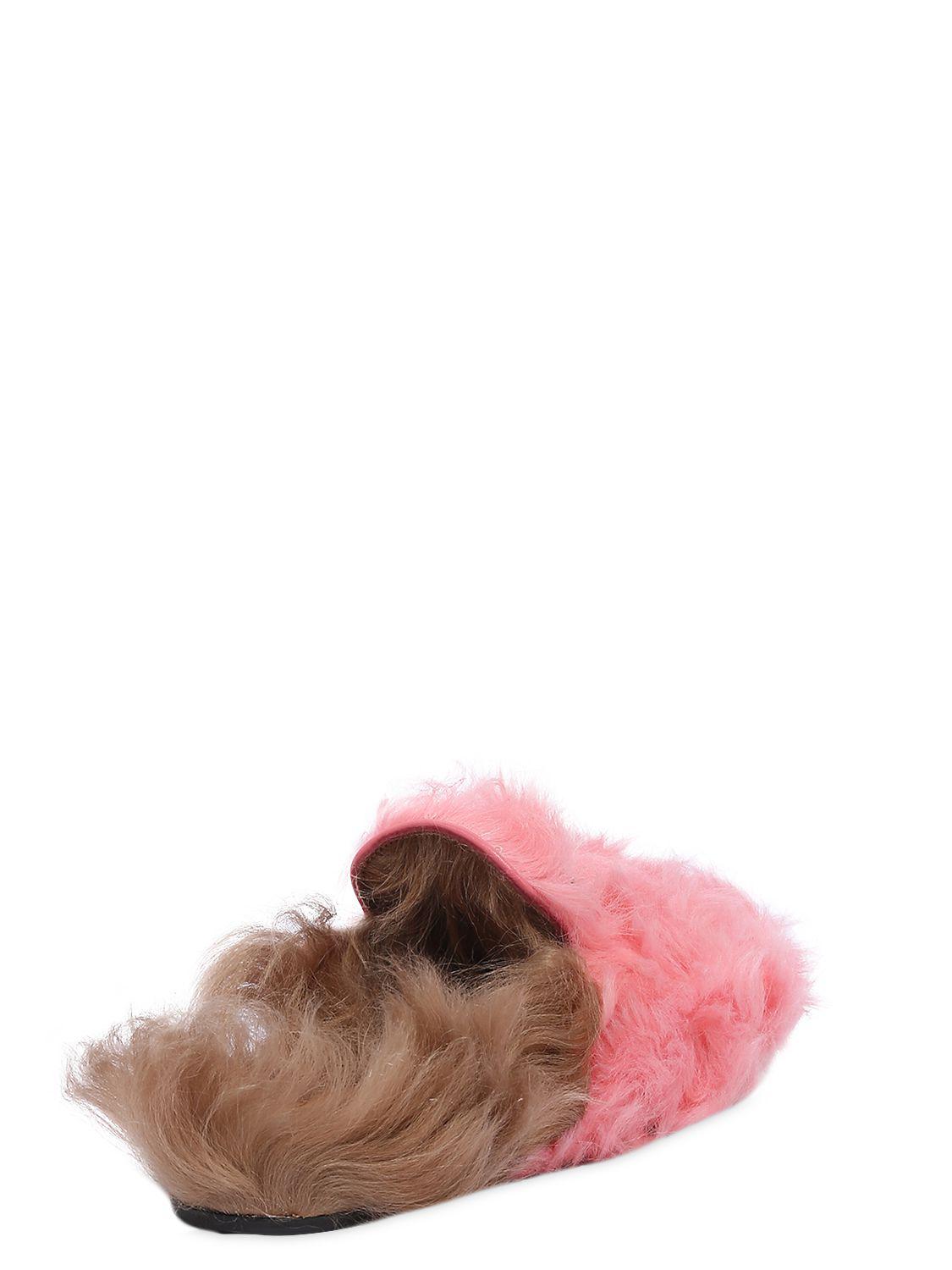 gucci women's princetown leather & lamb fur mules