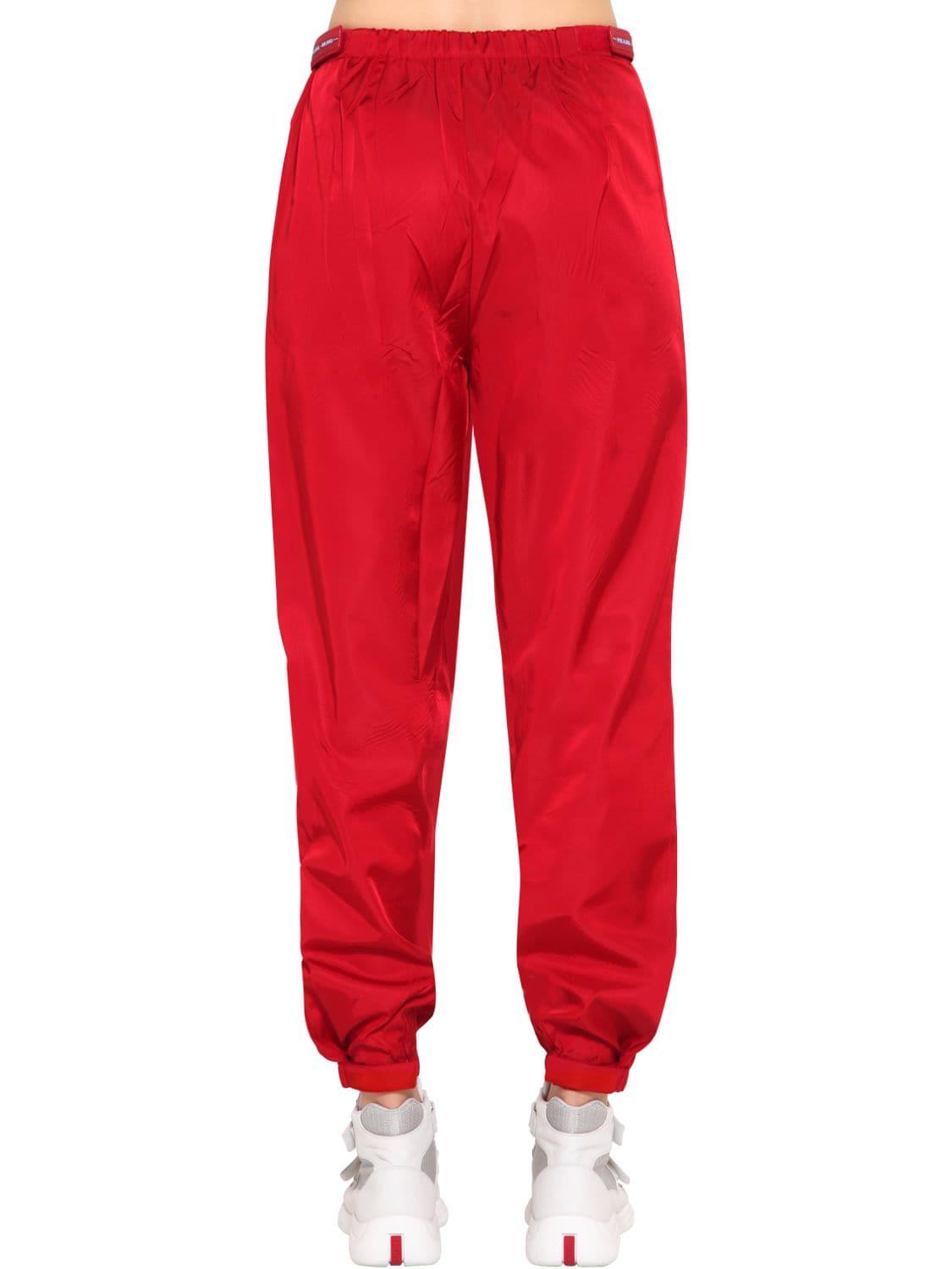 Prada Synthetic Nylon Gabardine Track Pants in Red - Lyst
