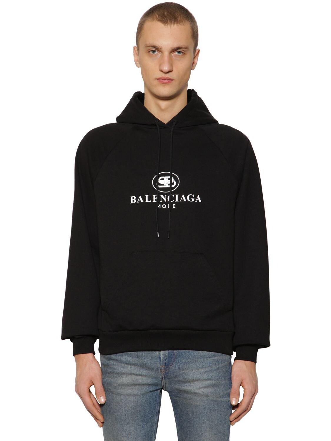 Balenciaga Bb Mode Logo Print Cotton Hoodie in Black for Men - Lyst