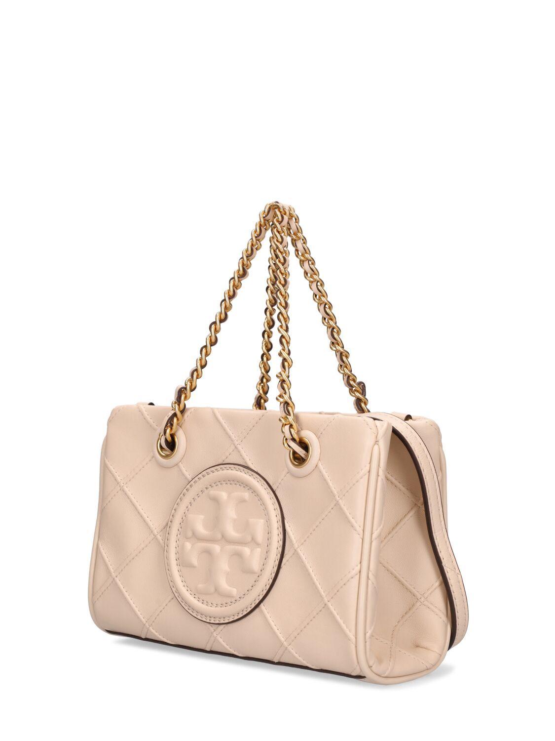 Tory Burch Mini Fleming Soft Leather Top Handle Bag in Natural
