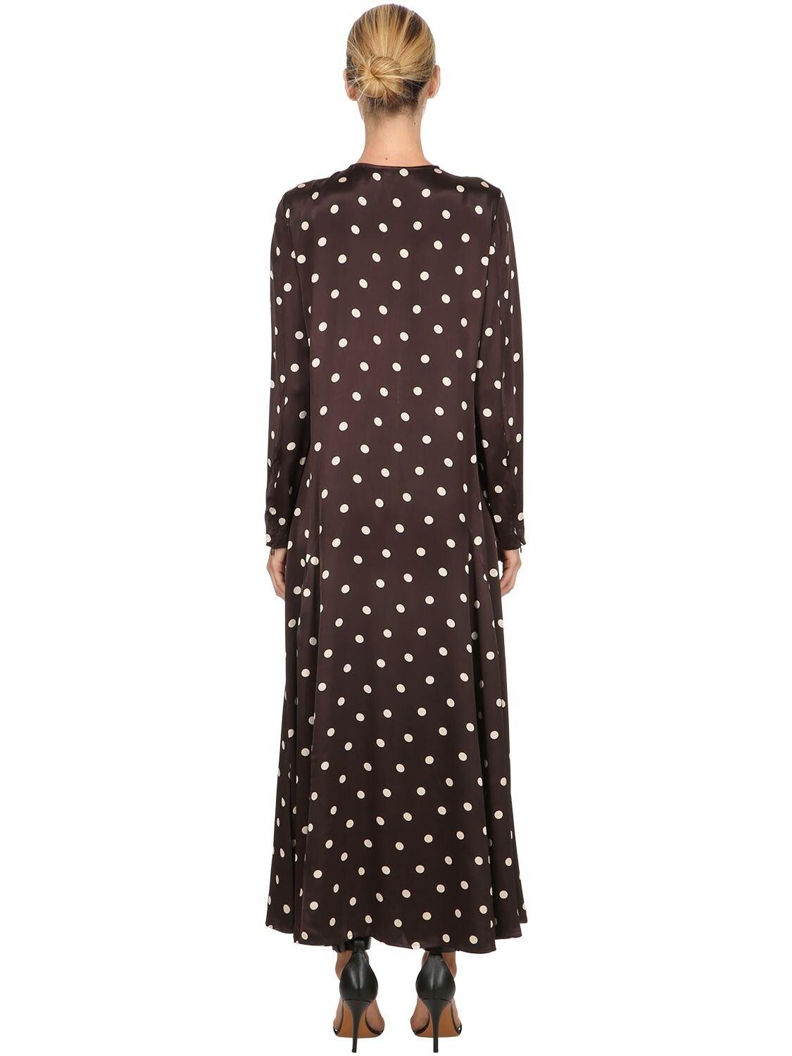 Ganni Cameron Polka Dots Satin Viscose Dress in Brown Lyst Canada