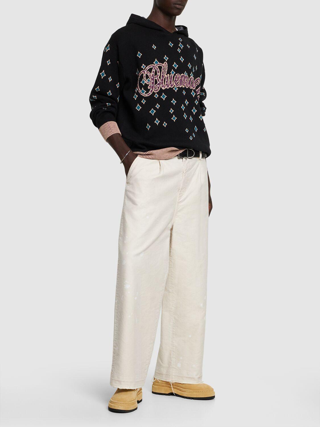 【BLUEMARBLE】Jacquard rhinestoned hooded jumper BLACK Bluemarble Jacquard Rhinestoned Hooded Jumper, Size Small