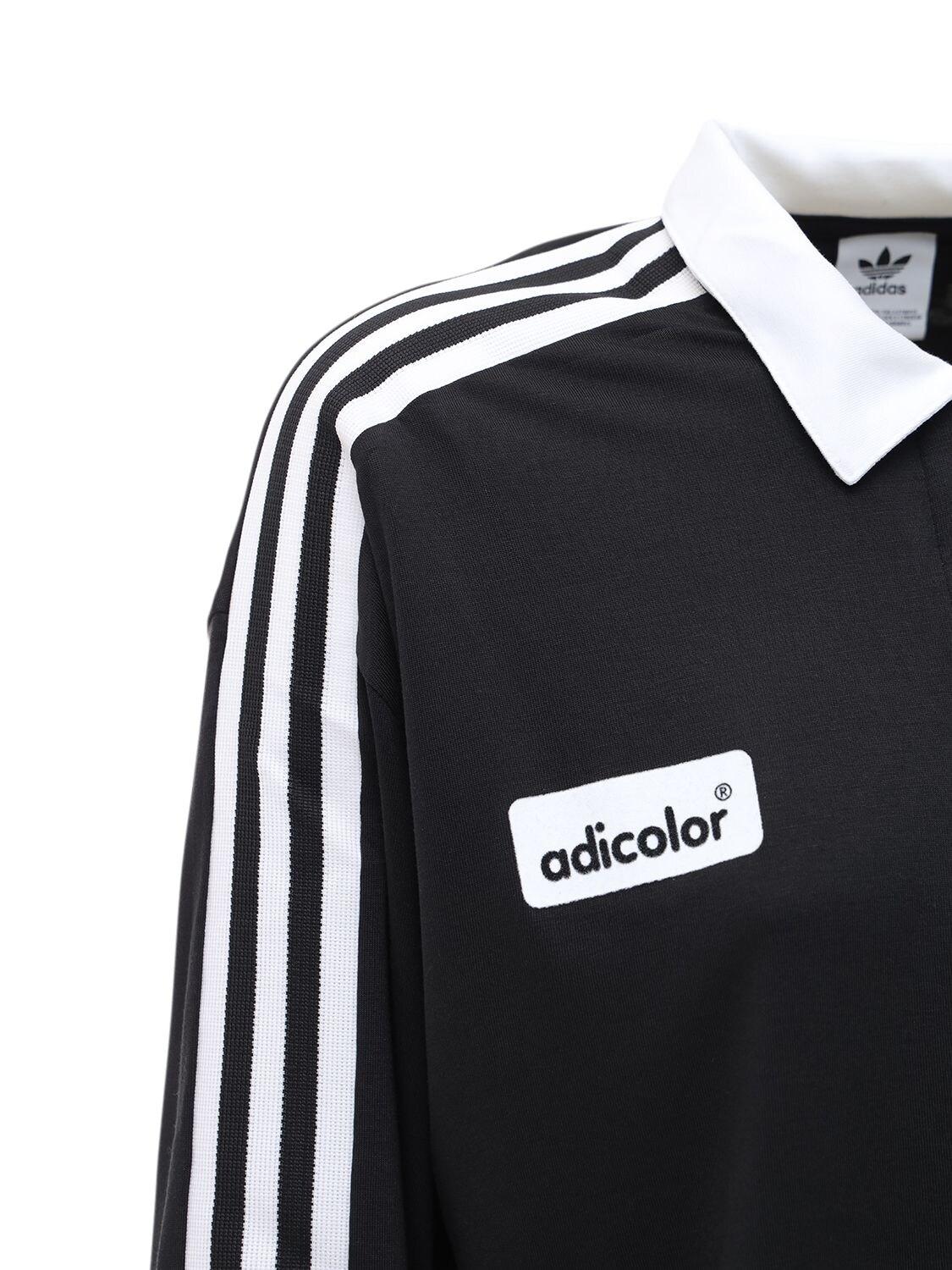 adidas Originals 70s 3 Stripes Cropped Long Sleeve Polo in Black - Lyst
