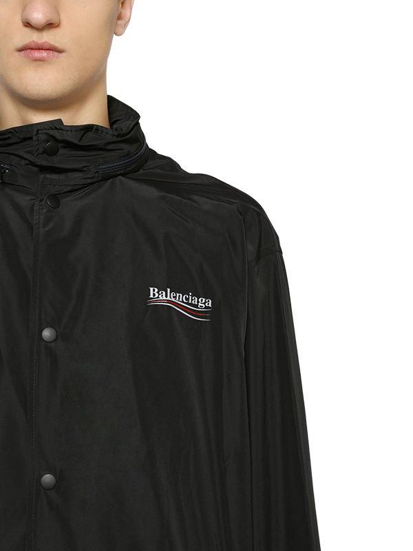 Balenciaga Political Logo Nylon Parka in Black for Men | Lyst